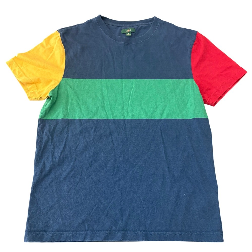 J.Crew Oarsman Colorblock T-Shirt Mens M Blue Yellow Red Green Short Sleeve Tee